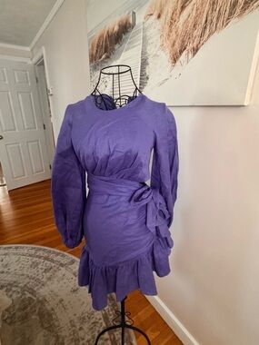 ZIMMERMANN Purple Long-Sleeve Tie-Waist Ruffle Dress